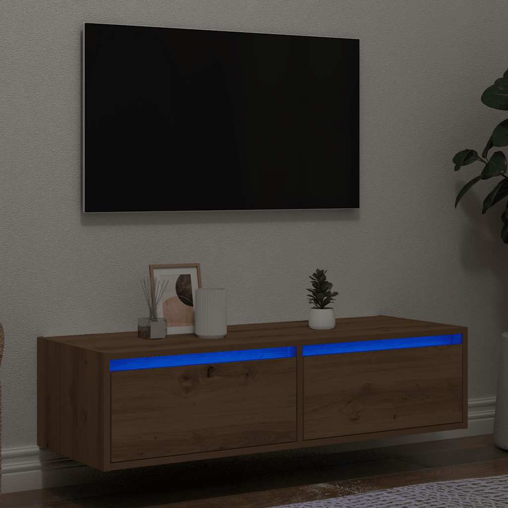 TV ormarić s LED svjetlima boja artisan hrasta 100X35,5x25 cm