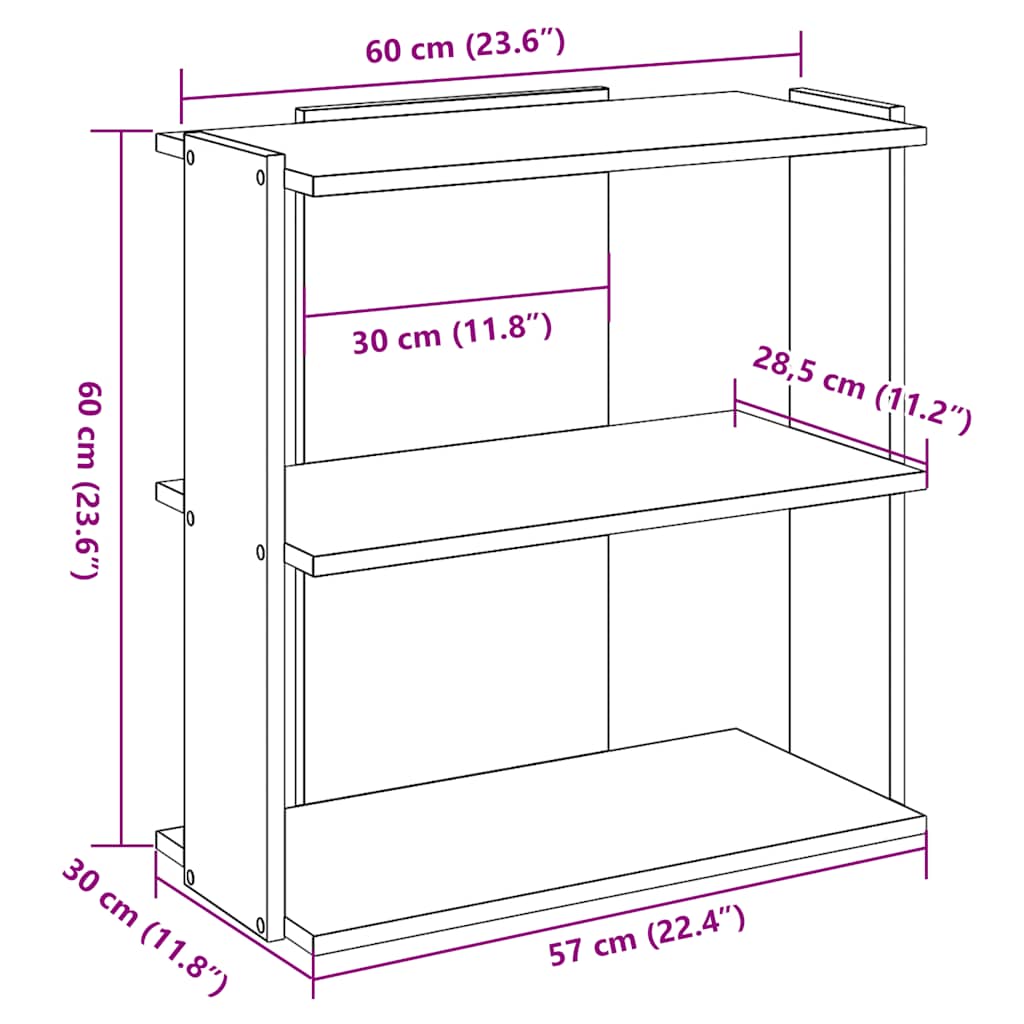 Regal za knjige s 3 razine crni 60x30x60 cm konstruirano drvo
