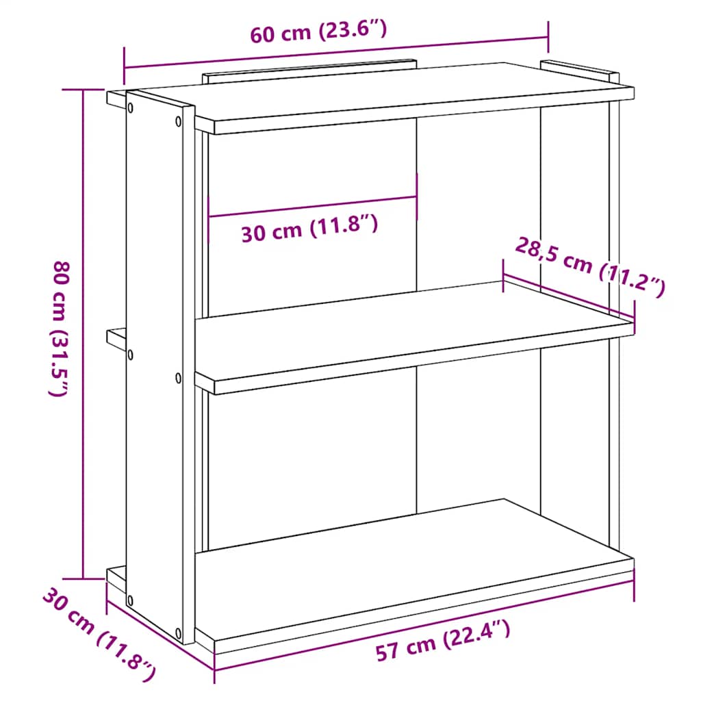 Regal za knjige s 3 razine bijeli 60x30x80 cm konstruirano drvo