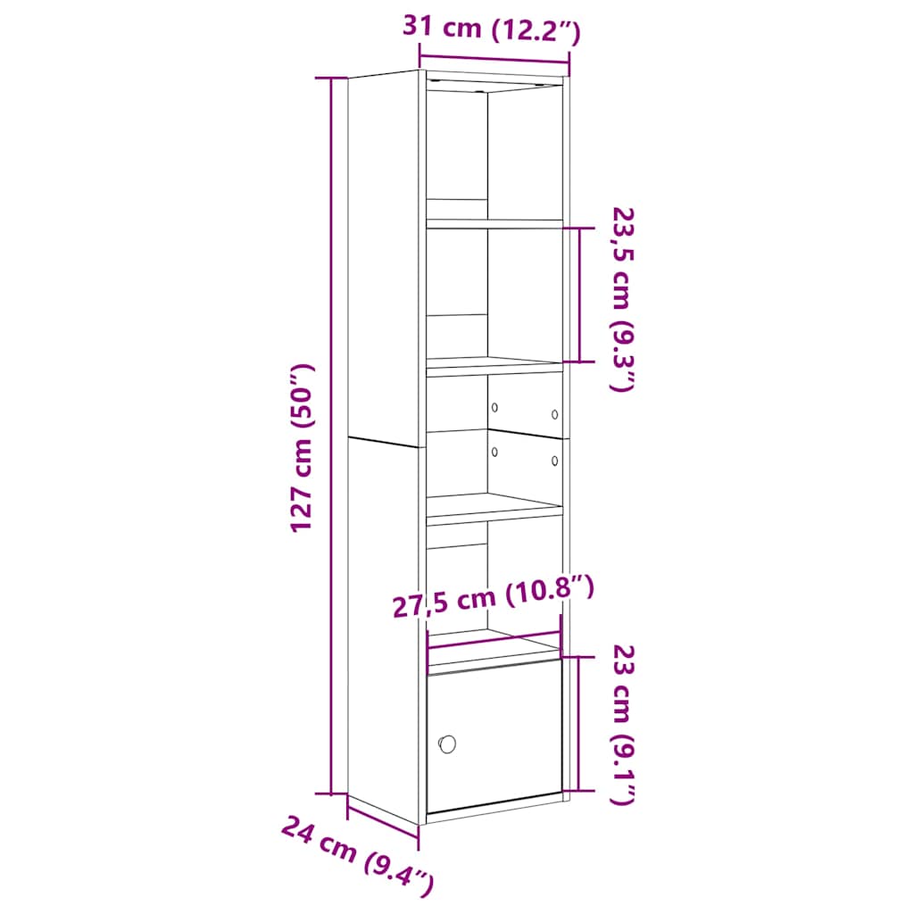 Regal za knjige boja hrasta 31x24x127 cm konstruirano drvo