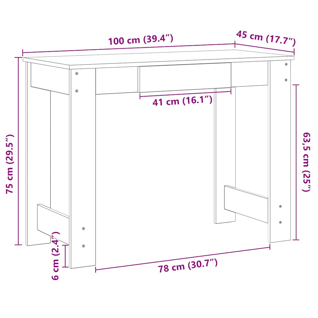 Stol Bijeli 100x45x75 cm Konstruirano drvo