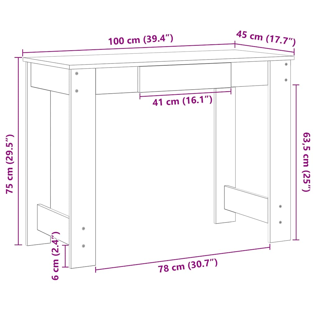Radni stol boja betona 100x45x75 cm od konstruiranog drva