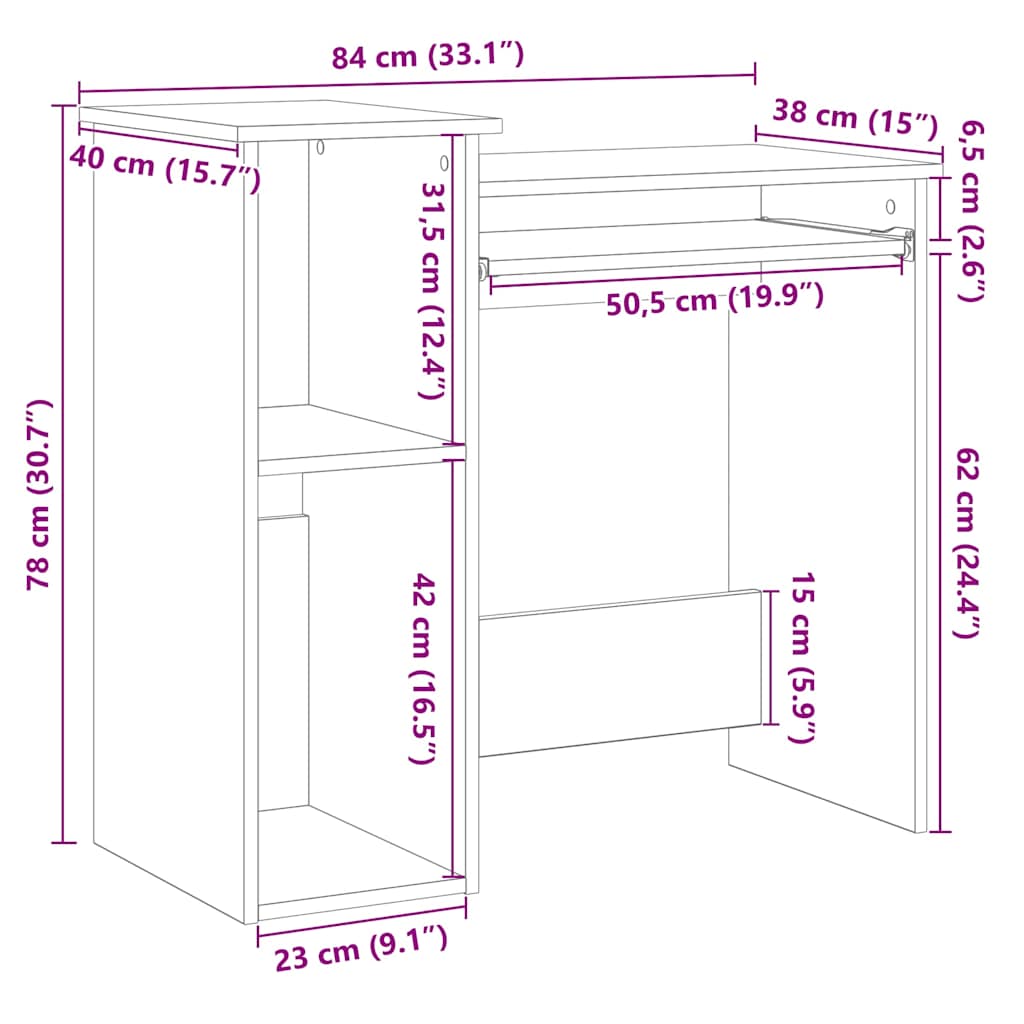 Radni stol s policama bijeli 84x40x78 cm konstruirano drvo