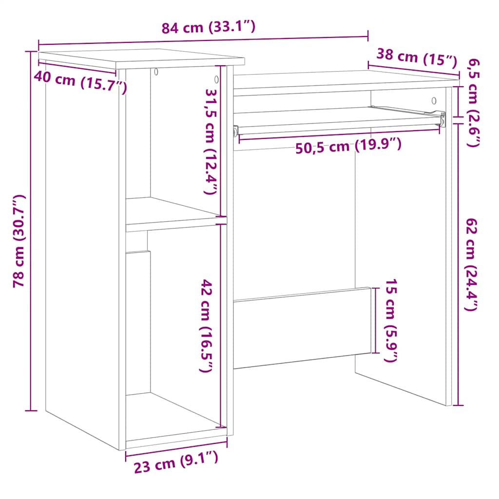 Radni stol s policama boja hrasta artisan 84x40x78 cm drveni
