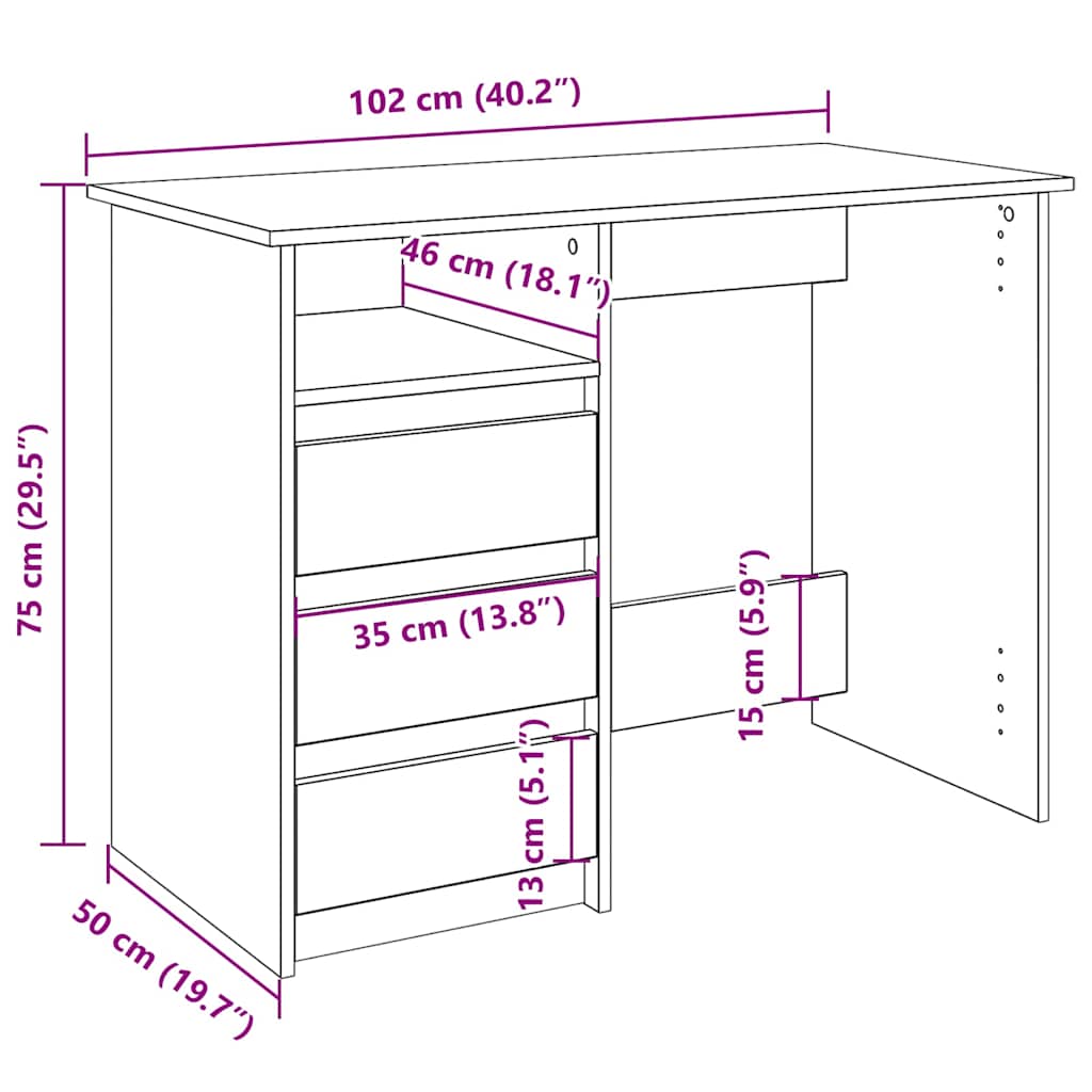 Radni stol bijeli 102 x 50 x 75 cm od konstruiranog drva