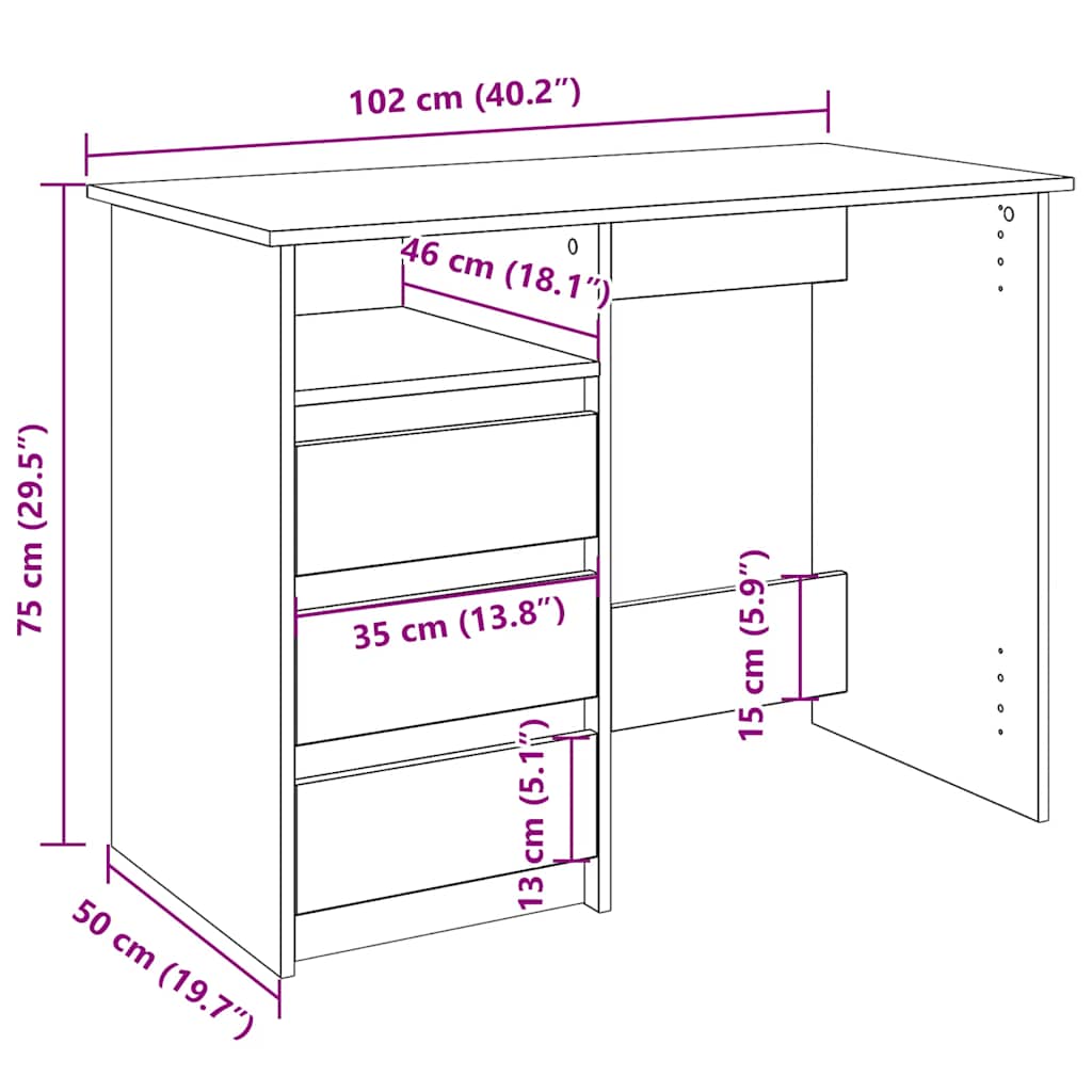 Radni stol boja hrasta sonome 102x50x75 cm konstruirano drvo
