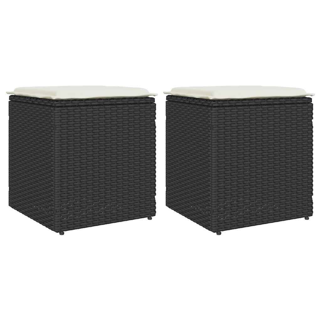 Vrtni tabure s jastucima 2 kom crni 40x40x43 cm poliratan