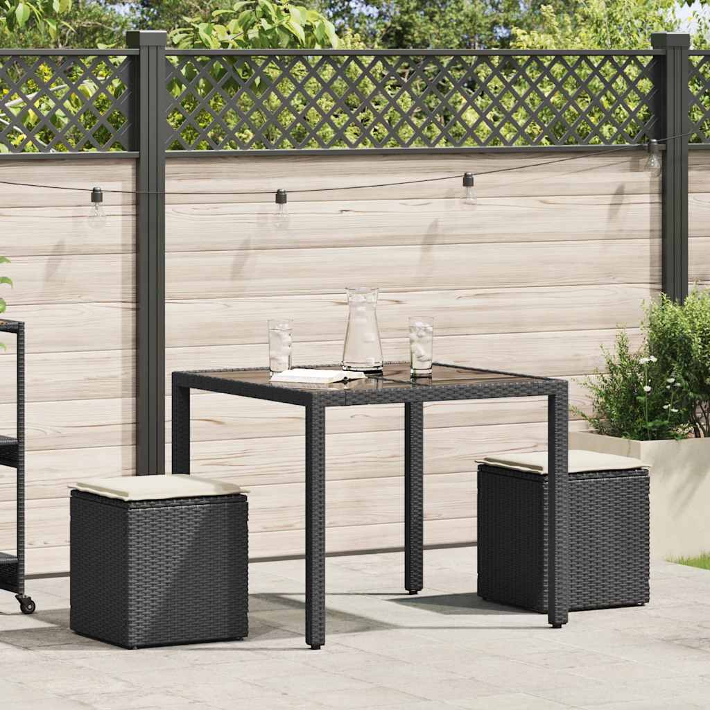 Vrtni tabure s jastucima 2 kom crni 40x40x43 cm poliratan