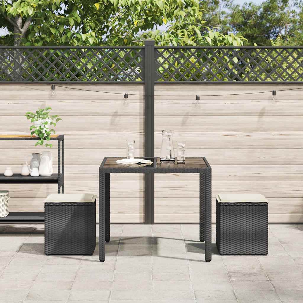 Vrtni tabure s jastucima 2 kom crni 40x40x43 cm poliratan