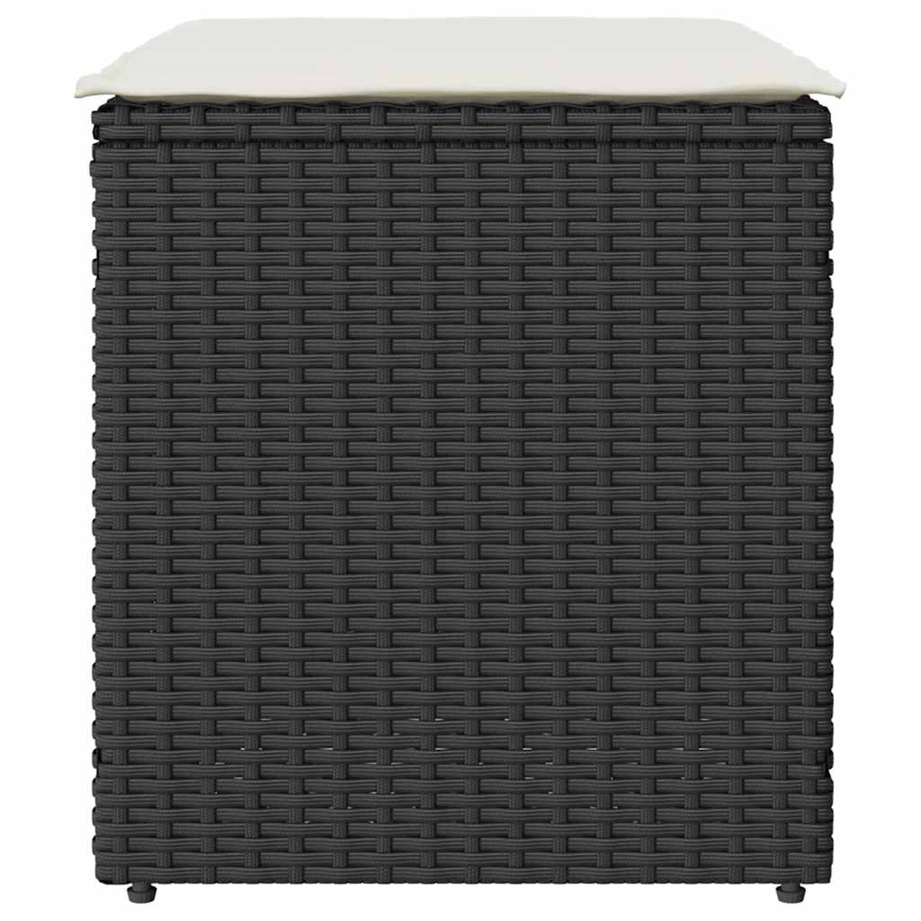 Vrtni tabure s jastucima 2 kom crni 40x40x43 cm poliratan