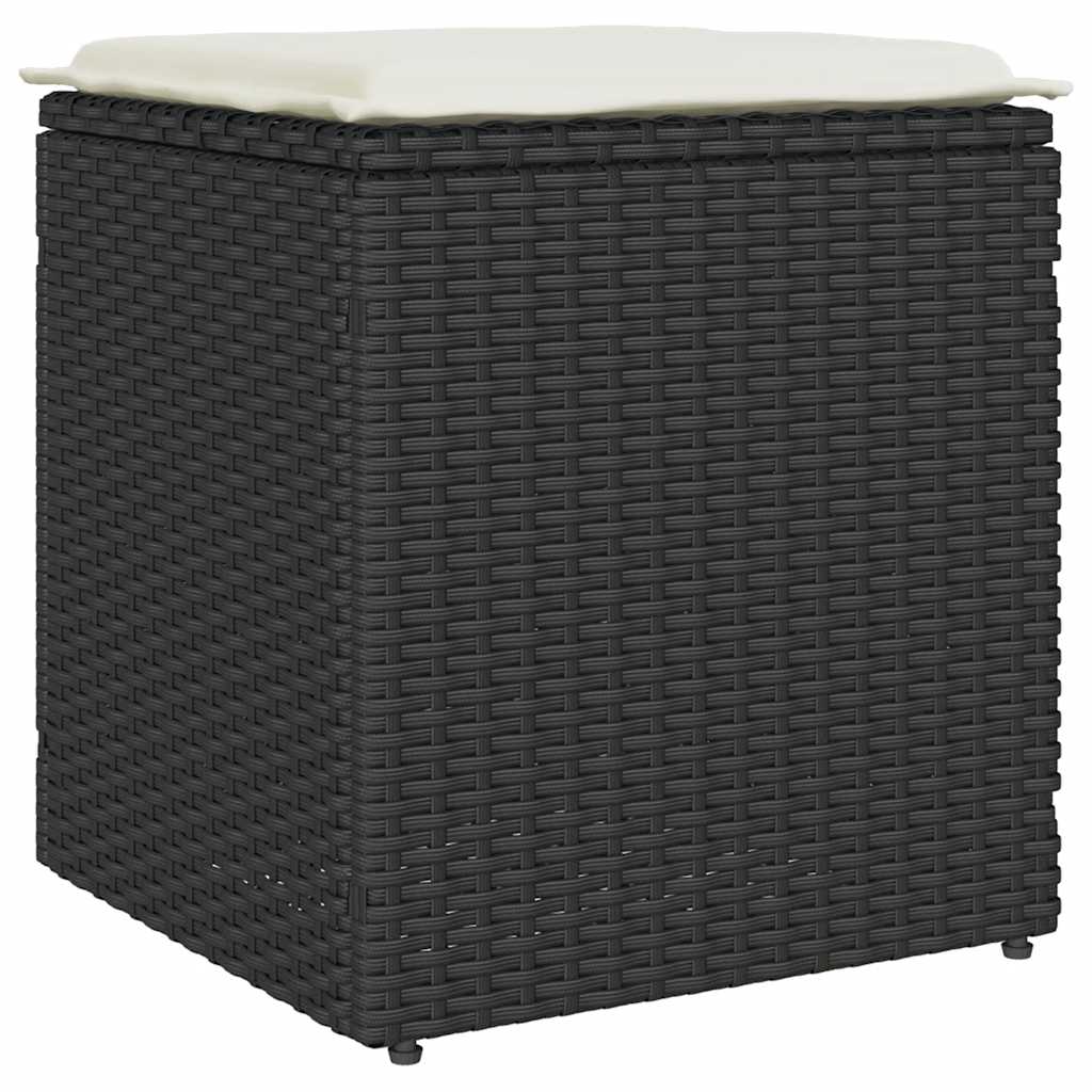 Vrtni tabure s jastucima 2 kom crni 40x40x43 cm poliratan