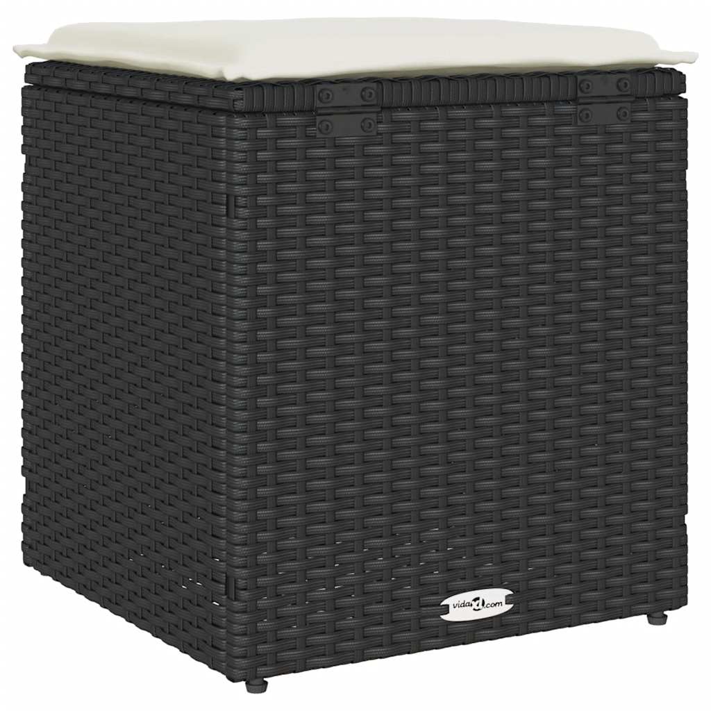 Vrtni tabure s jastucima 2 kom crni 40x40x43 cm poliratan