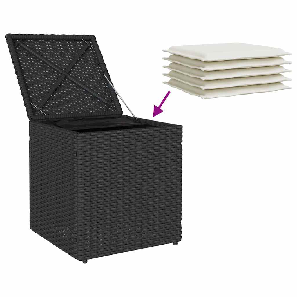 Vrtni tabure s jastucima 2 kom crni 40x40x43 cm poliratan