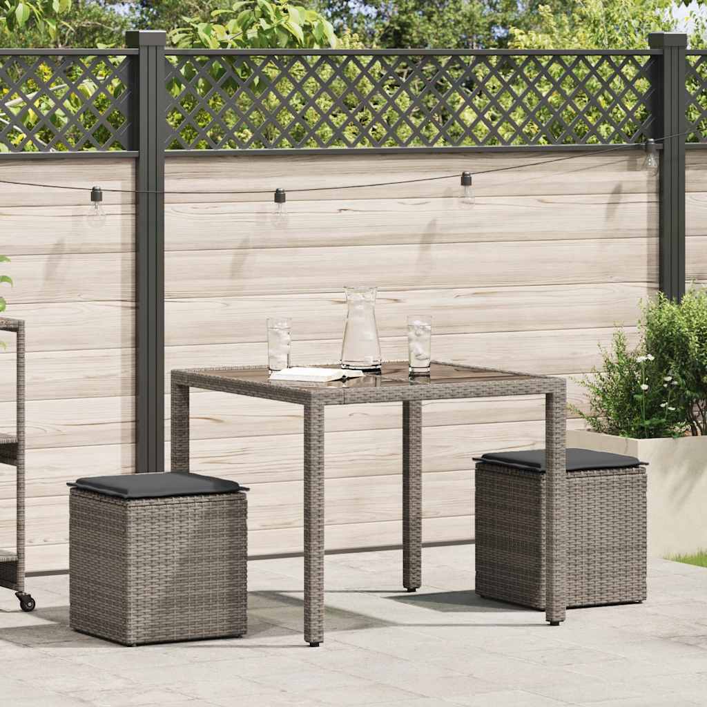Vrtni tabure s jastucima 2 kom sivi 40x40x43 cm poliratan