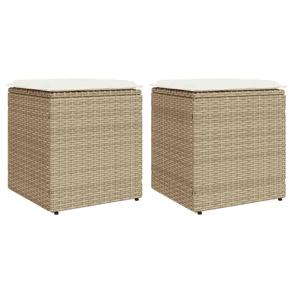Vrtni tabure s jastucima 2 kom bež 40x40x43 cm poliratan