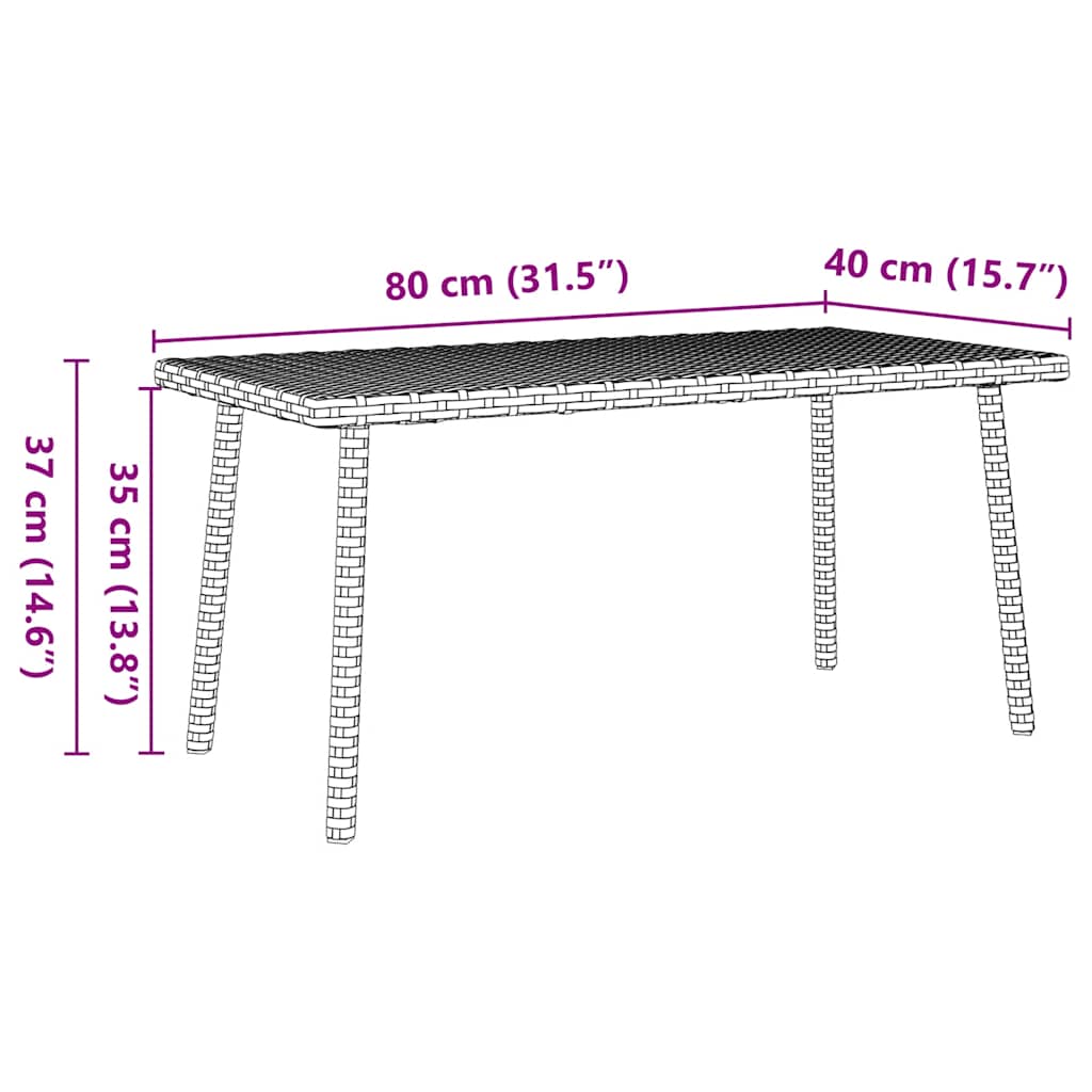 Vrtni stolić za kavu pravokutni sivi 80x40x37 cm poliratan