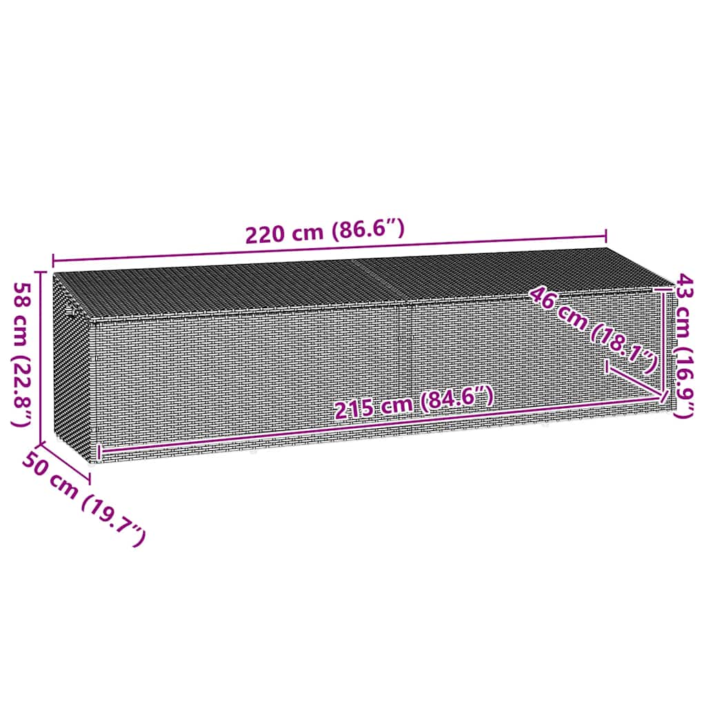 Vrtna kutija za pohranu svijetlosiva 220x50x58 cm poli ratan