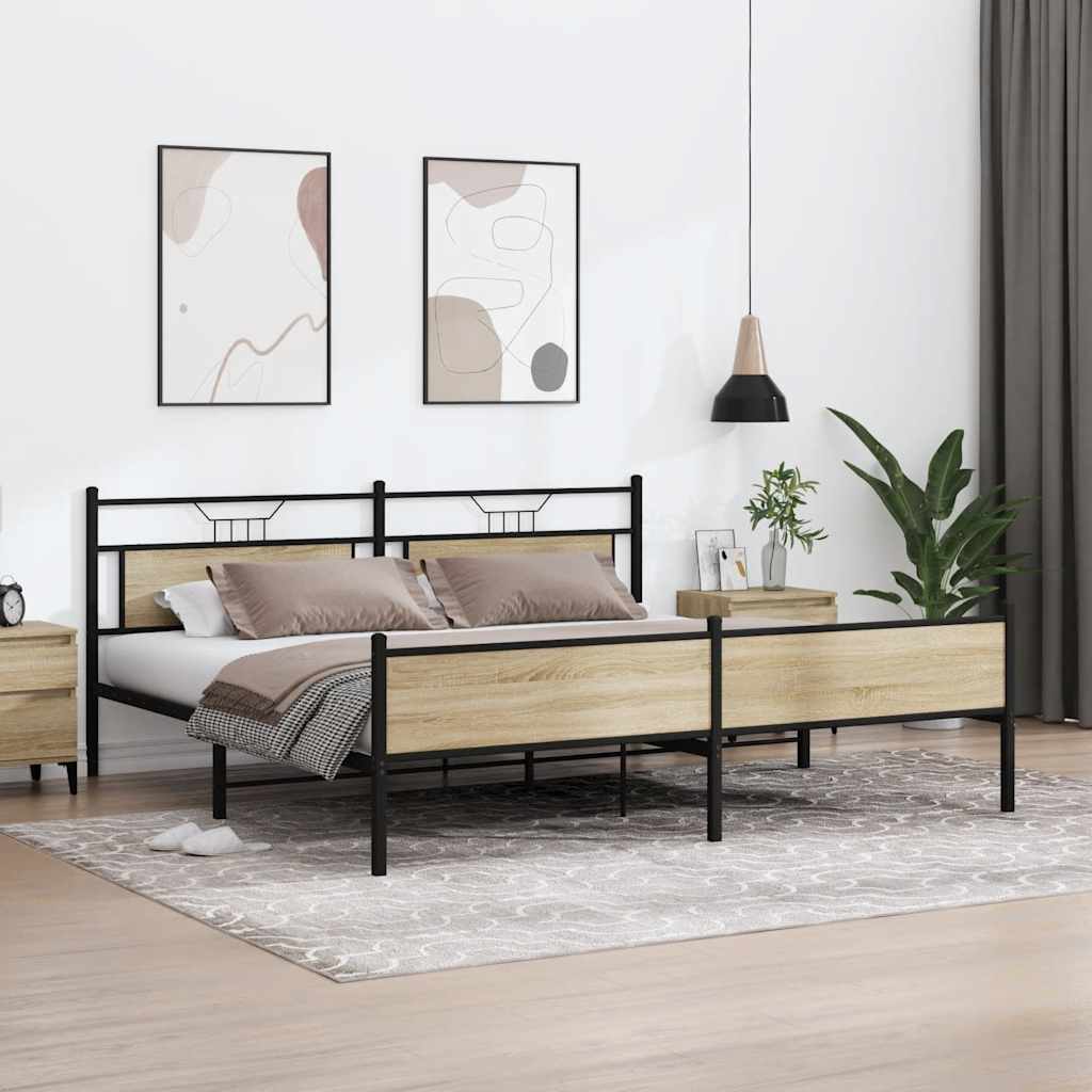Metalni okvir kreveta bez madraca boja hrasta sonome 200x200 cm