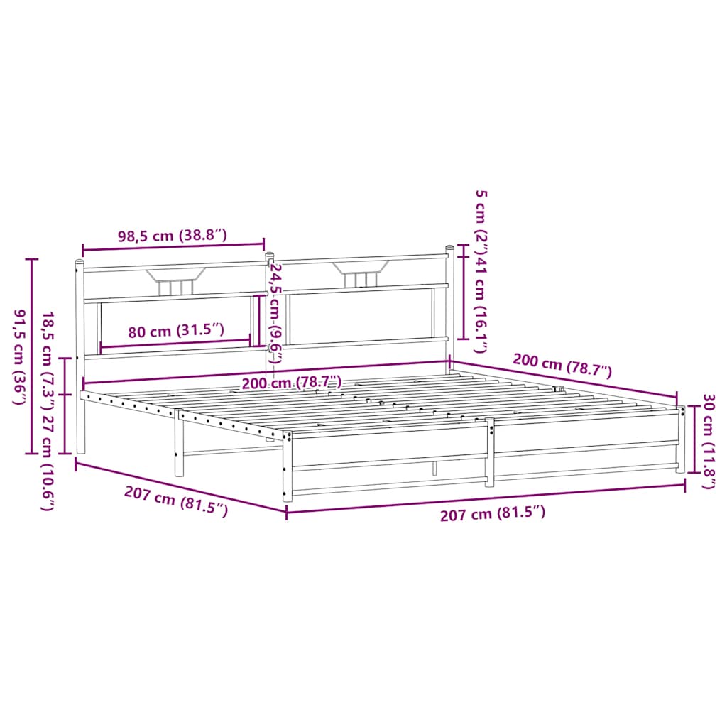 Metalni okvir kreveta bez madraca boja hrasta 200x200 cm