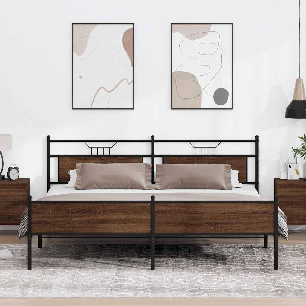 Metalni okvir kreveta bez madraca smeđa boja hrasta 200x200 cm