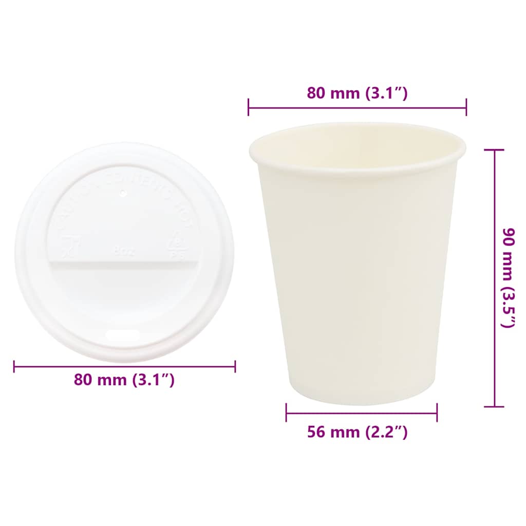 papirnate šalice za kavu s poklopcima 1000 kom 8 oz 200 ml