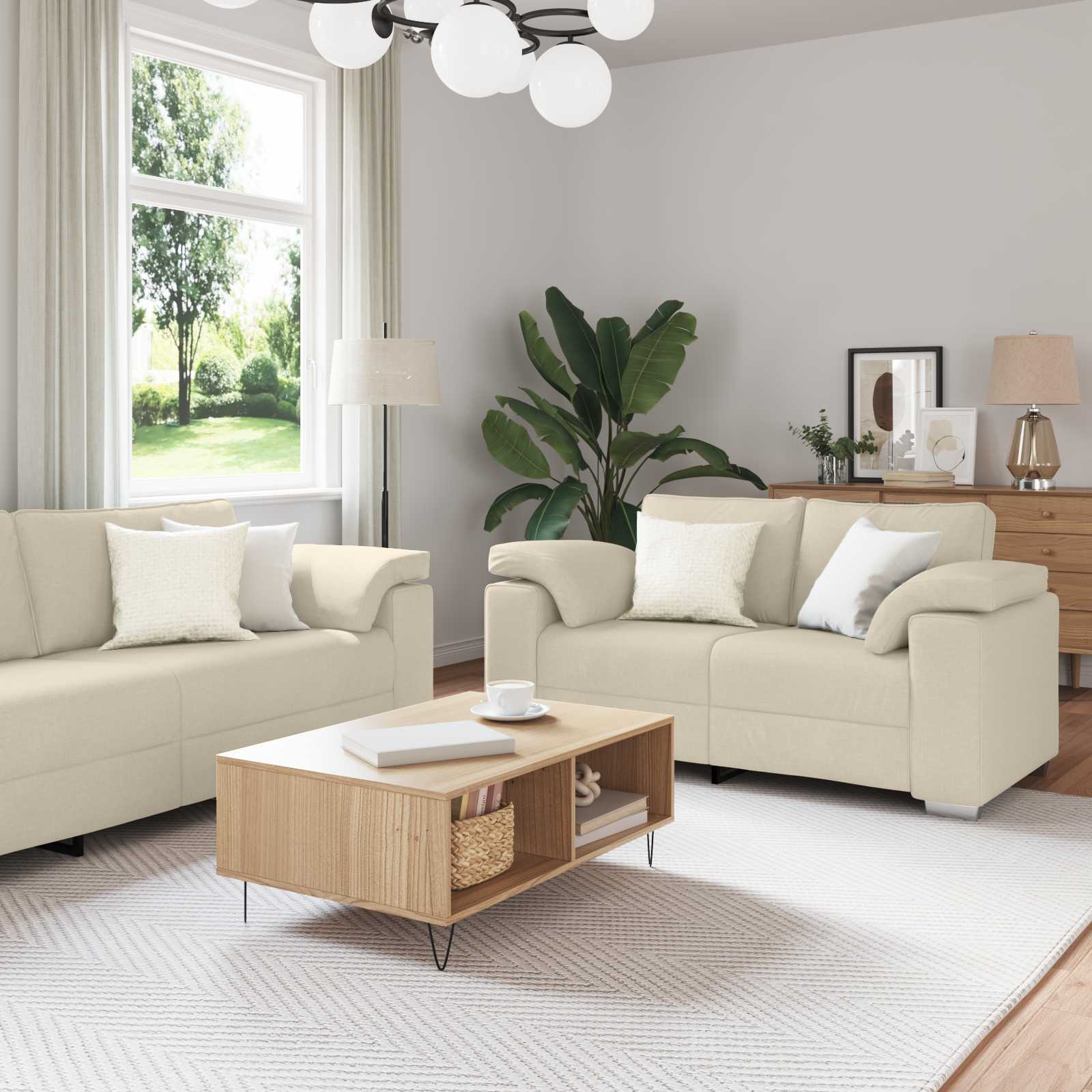 Sofa 3 pcs Bež 219 x 80 x 82 cm Platnasta tkanina