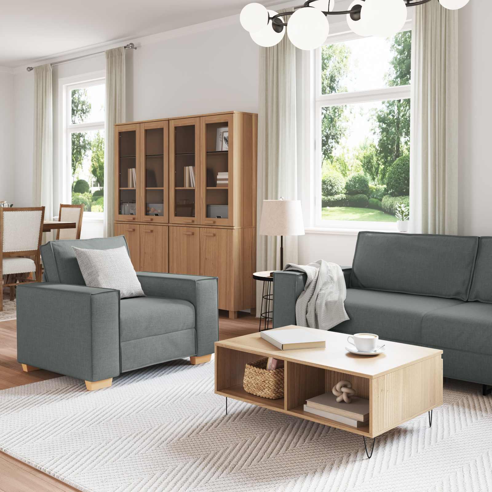 Sofa 3 pcs Tamno siva 220 x 80 x 84 cm Platnasta tkanina