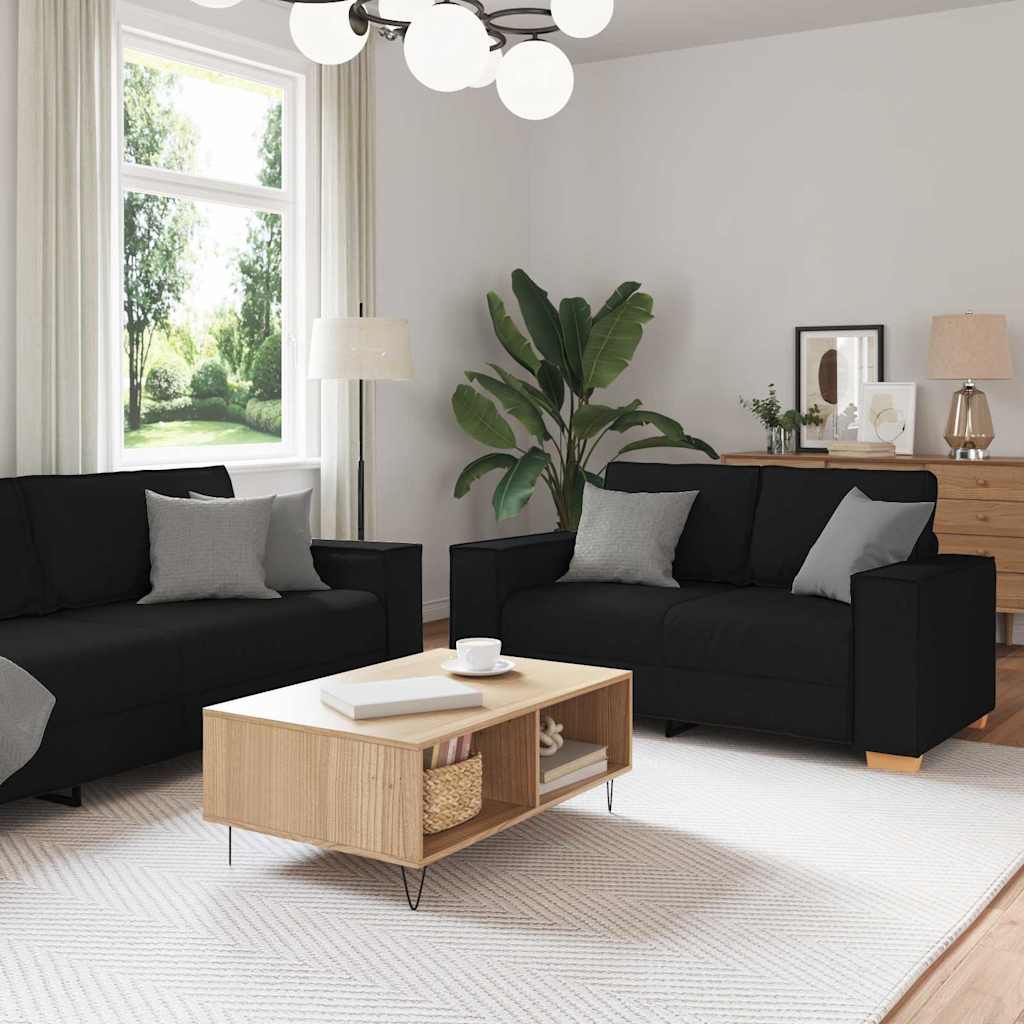 Sofa 3 pcs Crna 220 x 80 x 84 cm Platnasta tkanina