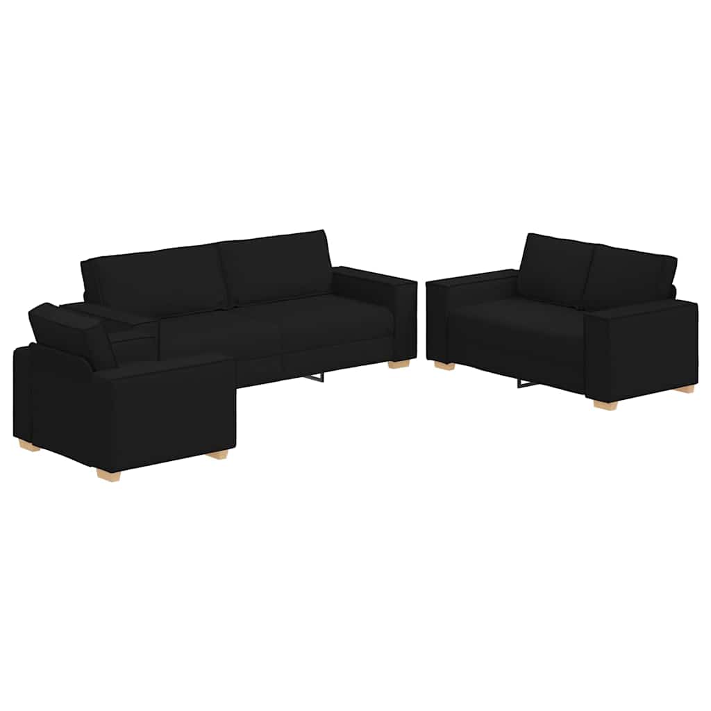 Sofa 3 pcs Crna 220 x 80 x 84 cm Platnasta tkanina