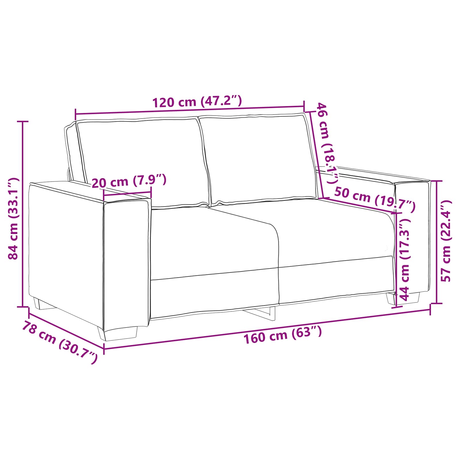 Sofa 3 pcs Crna 220 x 80 x 84 cm Platnasta tkanina