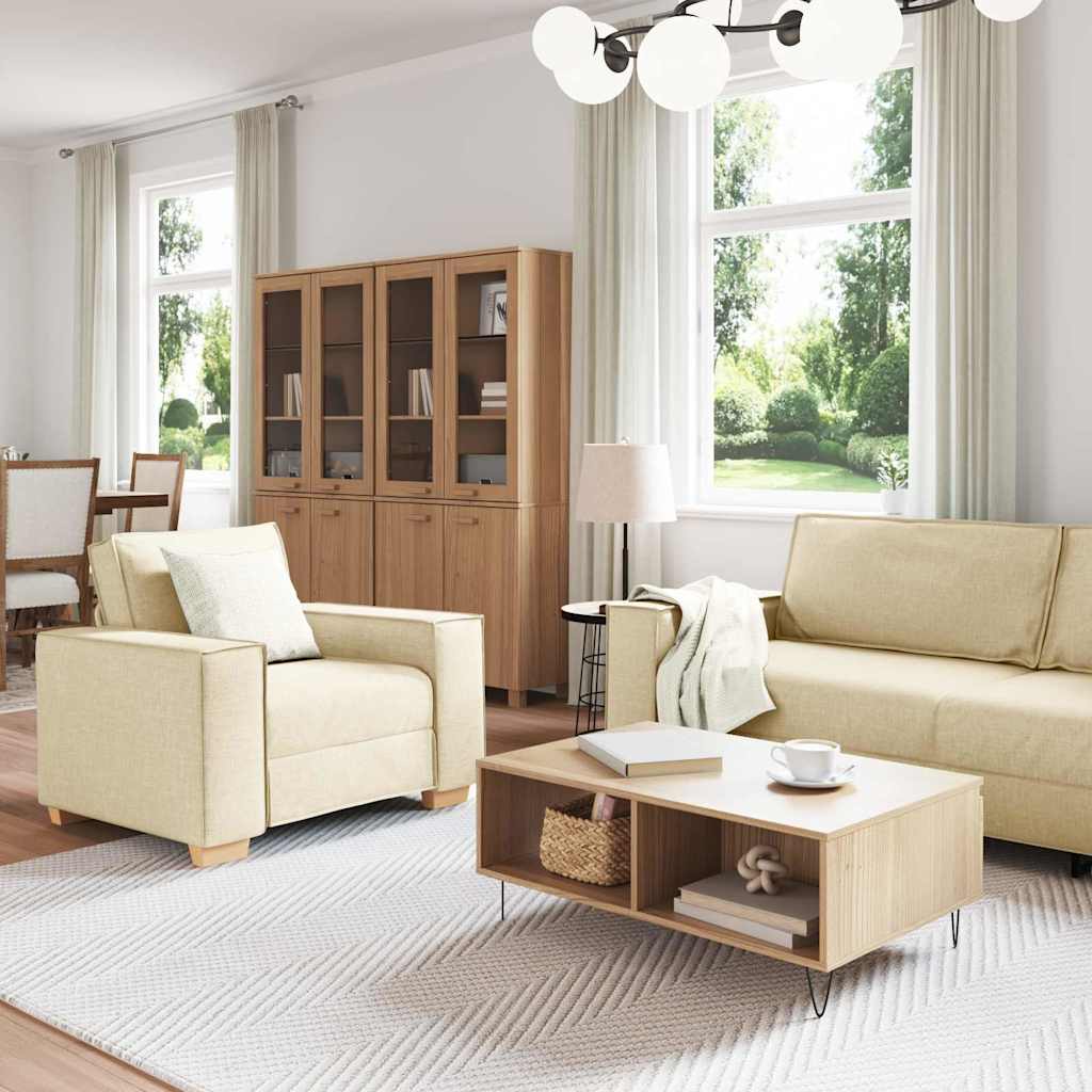 Sofa 3 pcs Krema 220 x 80 x 84 cm Platnasta tkanina