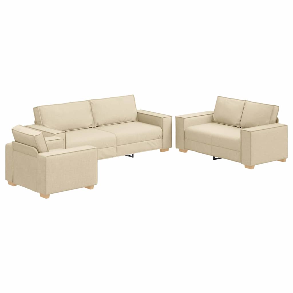 Sofa 3 pcs Krema 220 x 80 x 84 cm Platnasta tkanina
