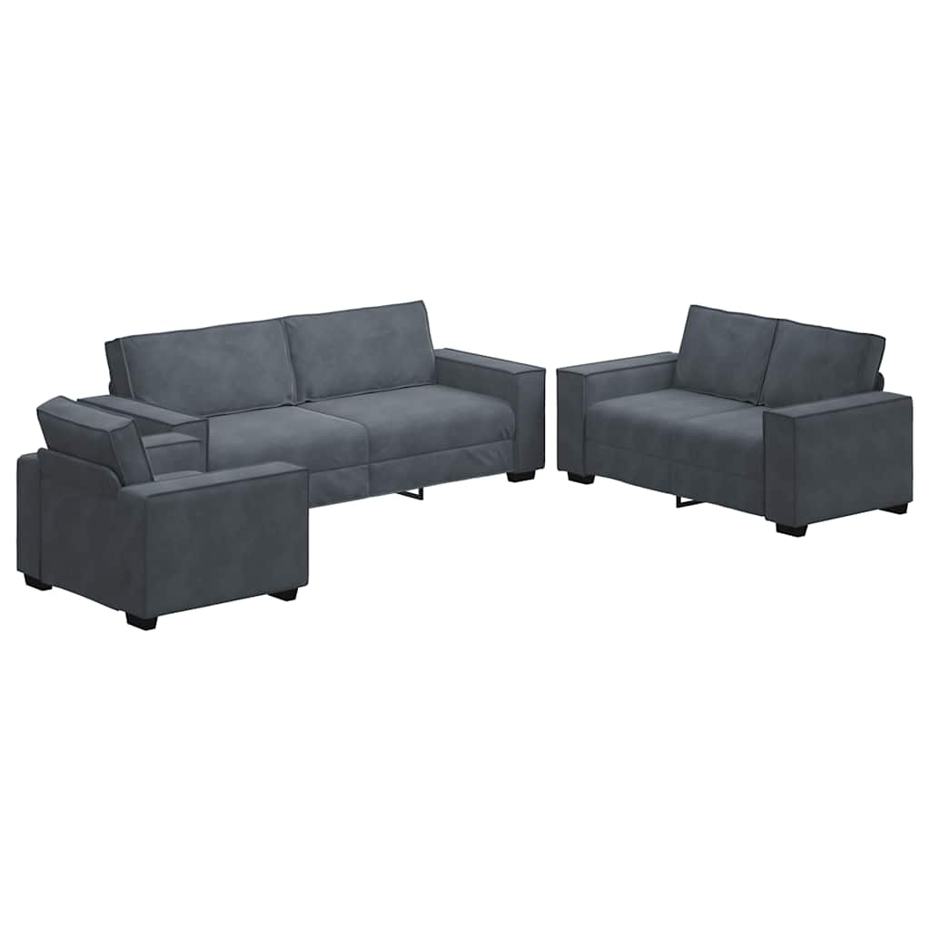 3-dijelni set sofa s jastucima, tamno sivi baršun