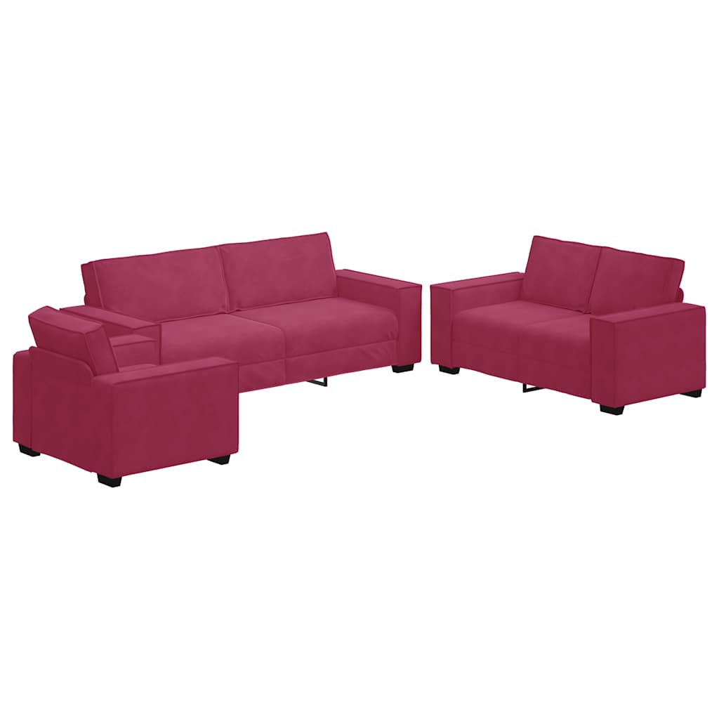 3-dijelni set sofa s jastucima, vinsko crveni baršun