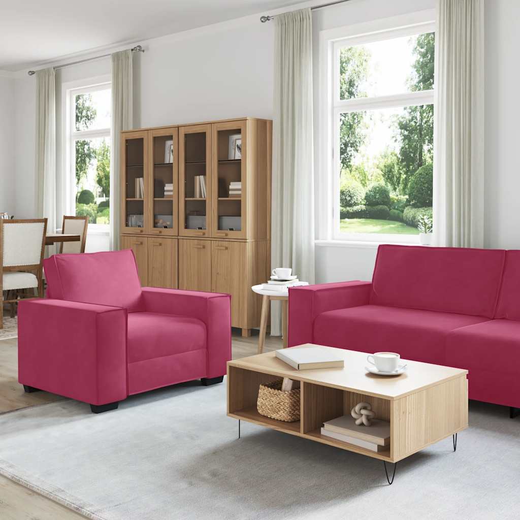 3-dijelni set sofa s jastucima, vinsko crveni baršun