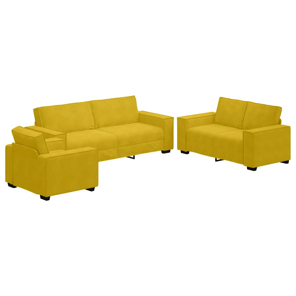3-dijelni set sofa s jastucima, žuti baršun