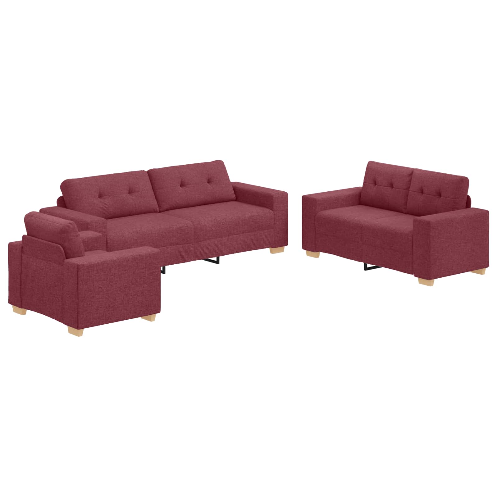 Sofa 3 pcs Vjetrovita Crvena 221 x 80 x 80 cm Platnasta tkanina