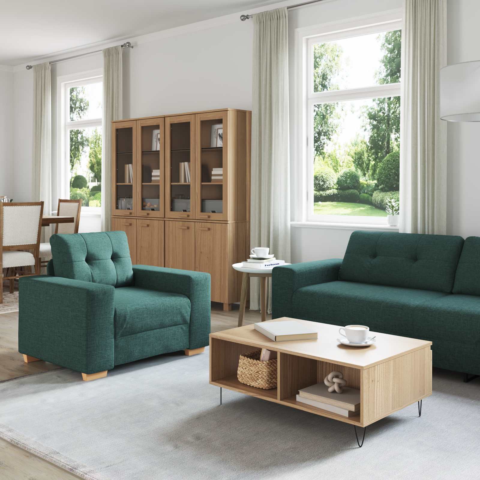 Sofa 3 pcs Tamnozelena 221 x 80 x 80 cm Platnasta tkanina