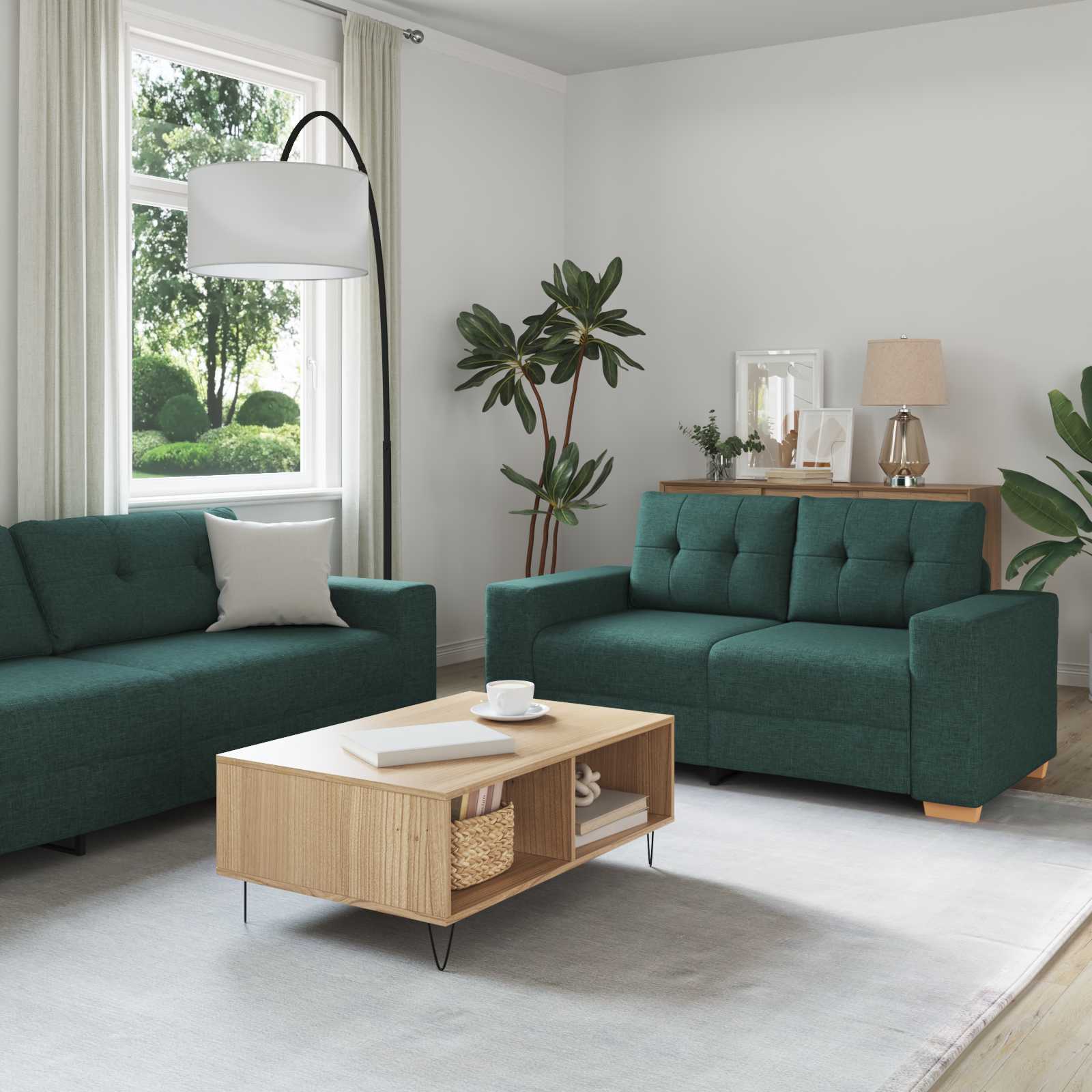 Sofa 3 pcs Tamnozelena 221 x 80 x 80 cm Platnasta tkanina