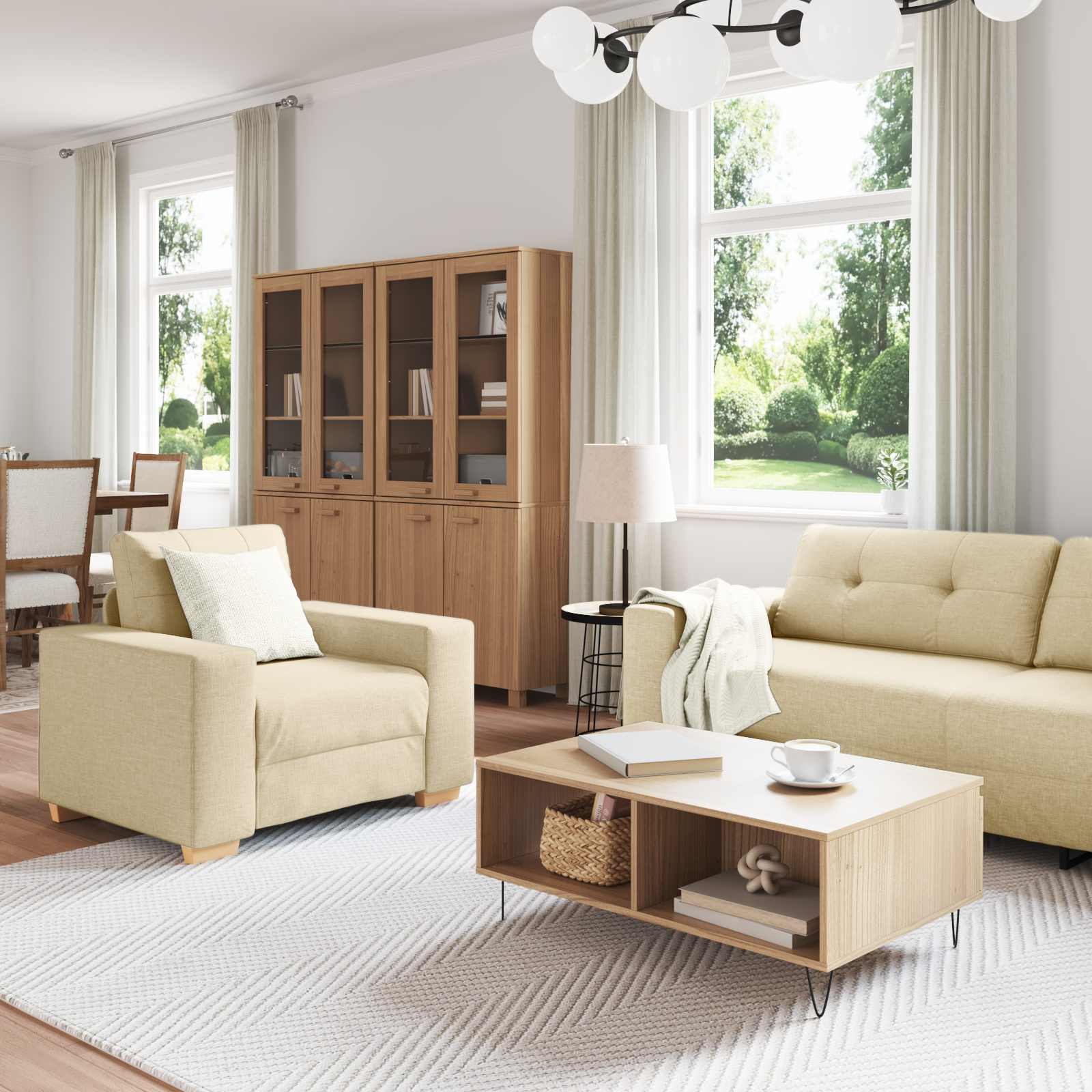 Sofa 3 pcs Krema 221 x 80 x 80 cm Platnasta tkanina