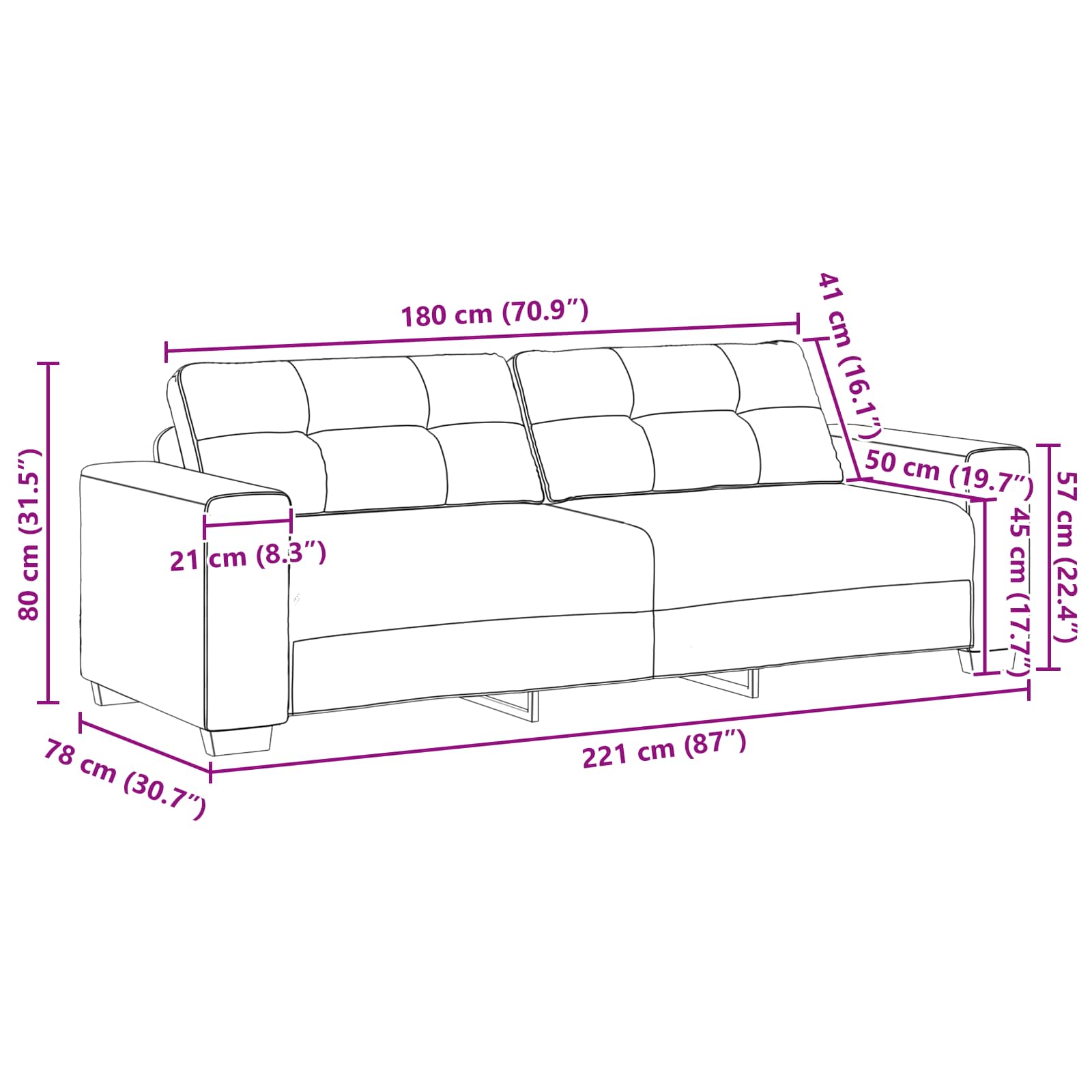 Set sofe 3 pcs Tamnozelena 221 x 80 x 80 cm Baršun