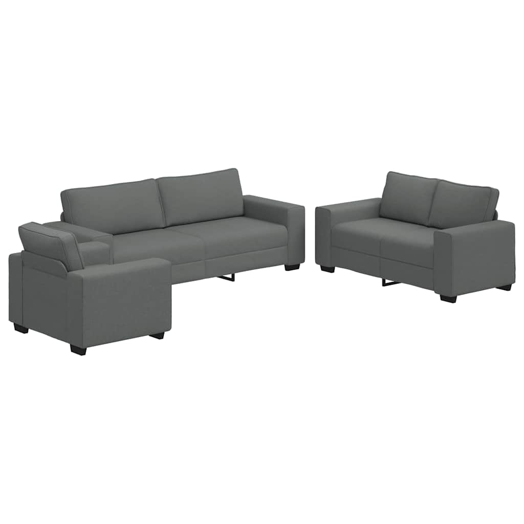 3-dijelni set sofa s jastucima, tamno siva tkanina
