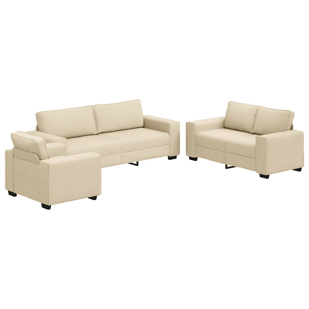 3-dijelni set sofa s jastucima, krem tkanina