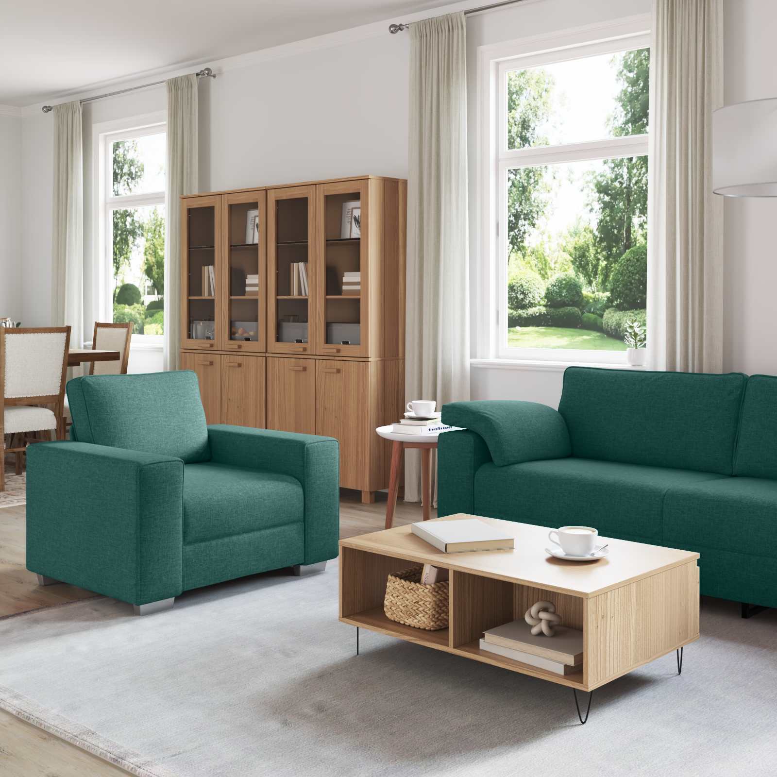 Sofa 3 pcs Tamnozelena 219 x 80 x 82 cm Platnasta tkanina