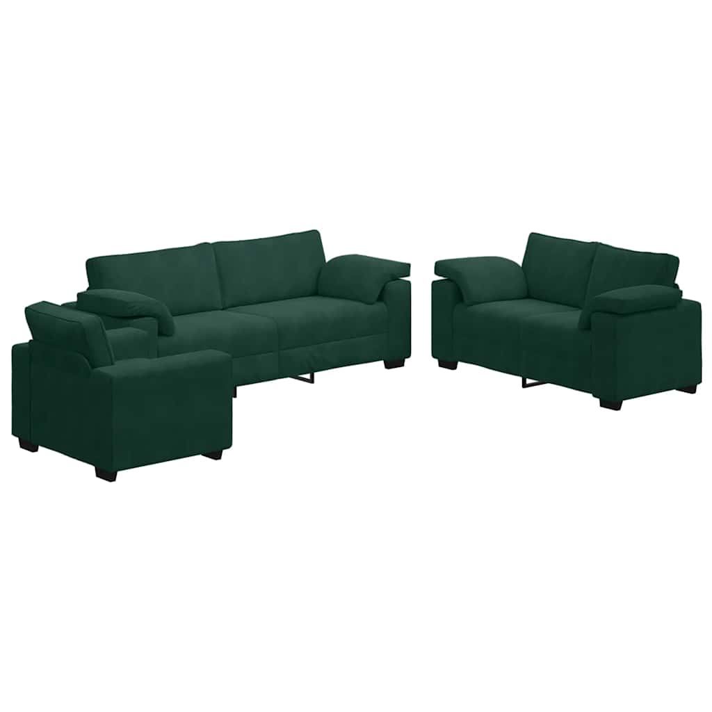 3-dijelni set sofa s jastucima tamnozeleni baršun