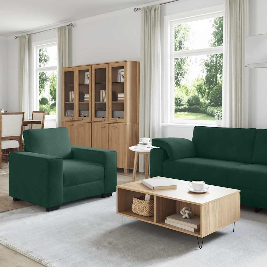 3-dijelni set sofa s jastucima tamnozeleni baršun