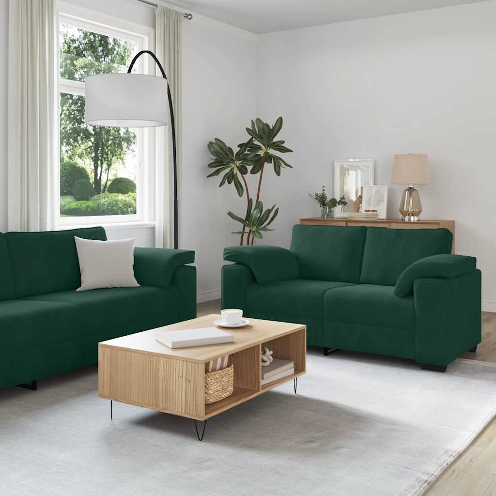3-dijelni set sofa s jastucima tamnozeleni baršun