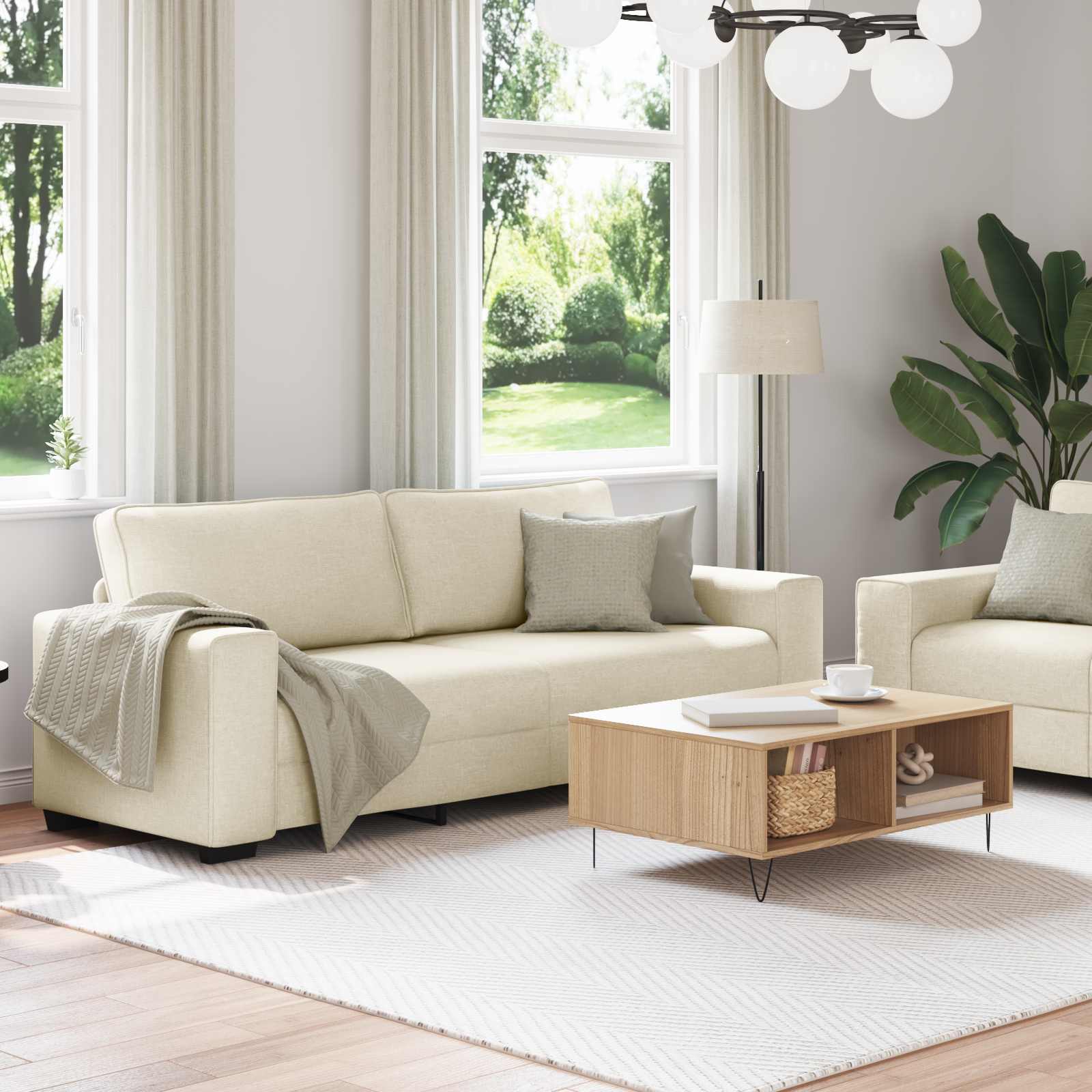 Sofa 2 pcs Bež 221 x 80 x 82 cm Platnasta tkanina