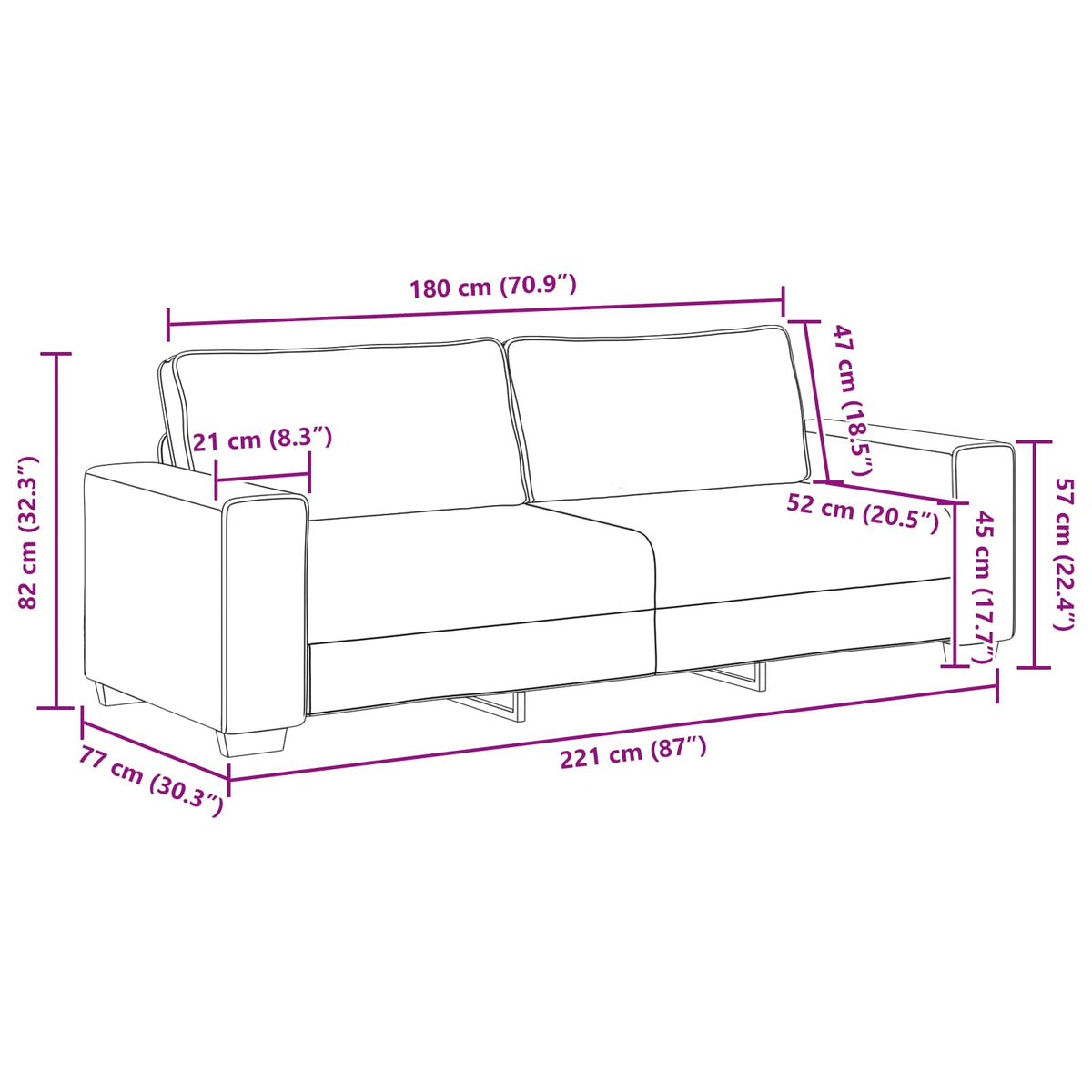 Sofa 2 pcs Bež 221 x 80 x 82 cm Platnasta tkanina
