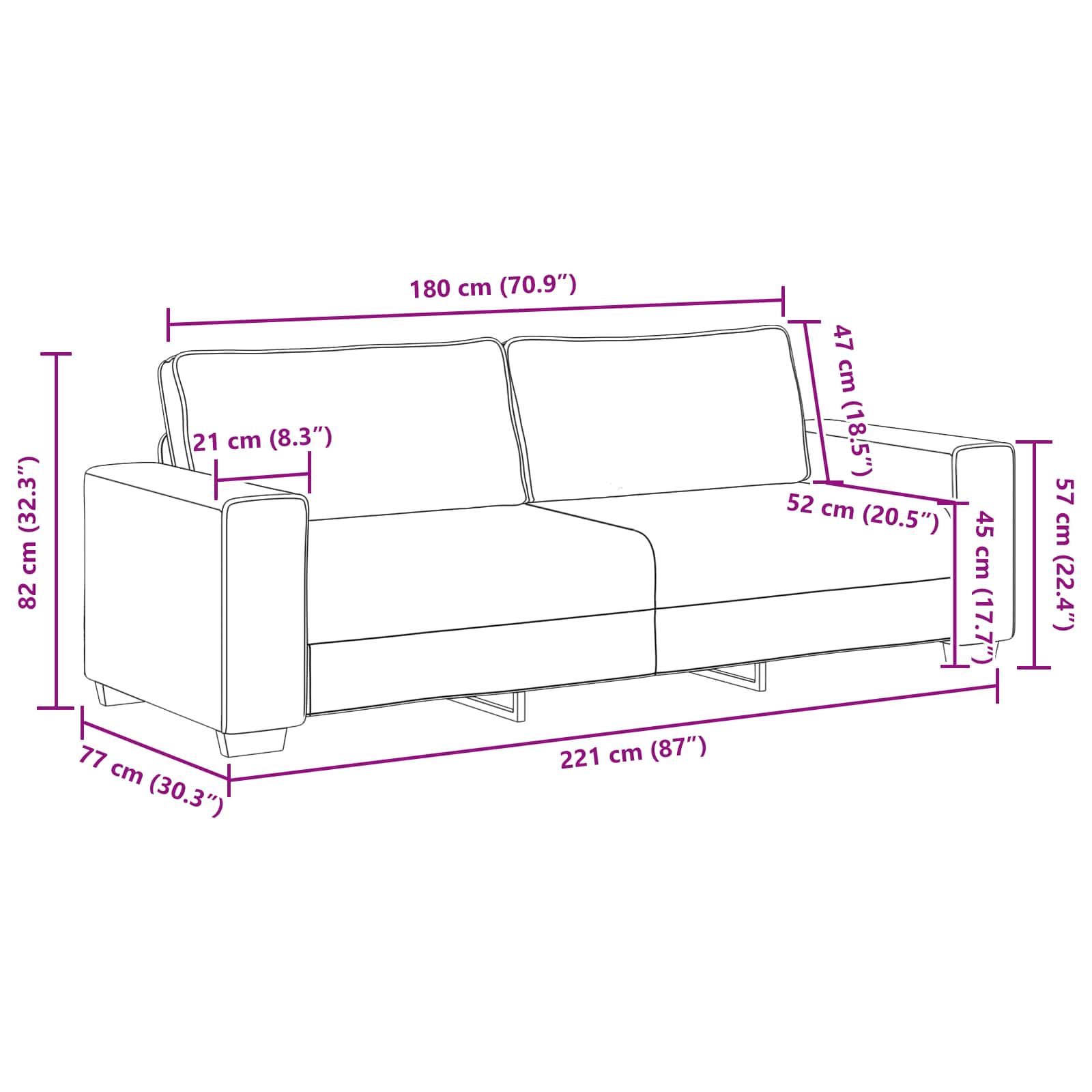 Sofa 2 pcs Bež 221 x 80 x 82 cm Platnasta tkanina